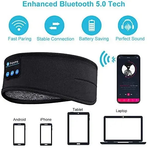 Auscultadores para dormir Bluetooth, Headband esportivo, fino, macio, elástico, confortável, fones de ouvido sem fio, máscara de olho para dorminhoco lateral