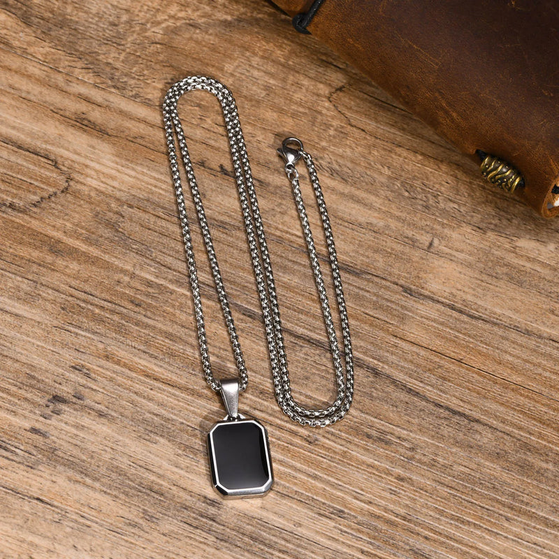 Colares de esmalte preto geométrico para homens, colar de pingente quadrado impermeável em aço inoxidável, colar casual masculino simples