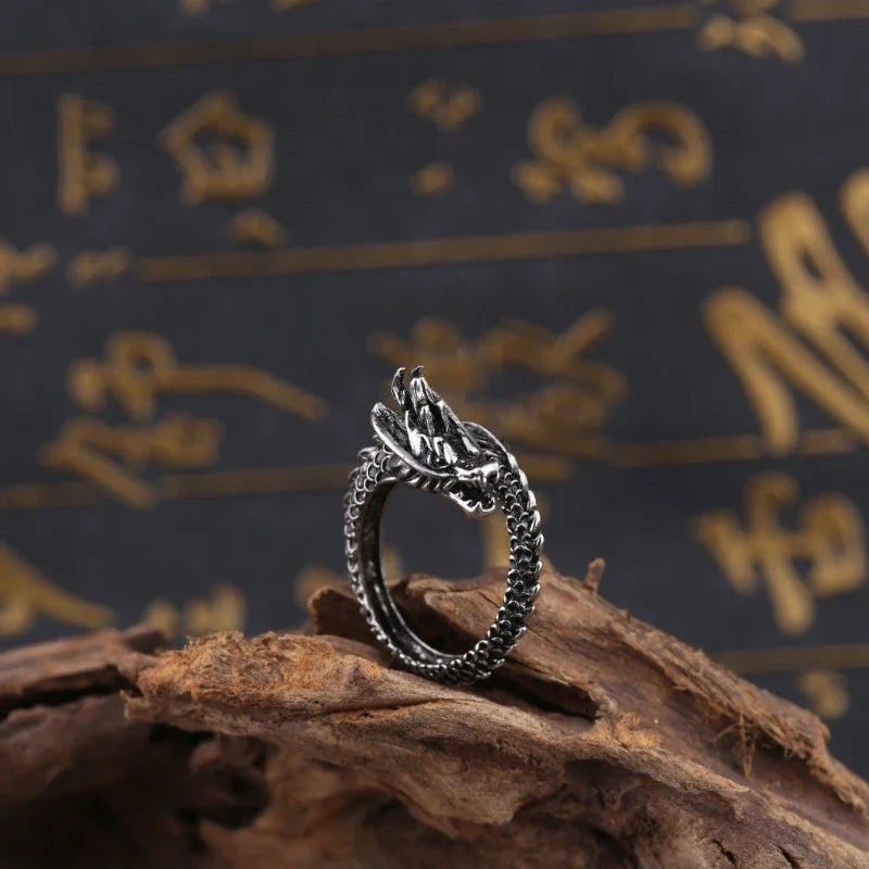 Dragão do vintage anéis ajustáveis para homens retro gótico animal dedo abertura anel punk hiphop festa moda jóias acessórios