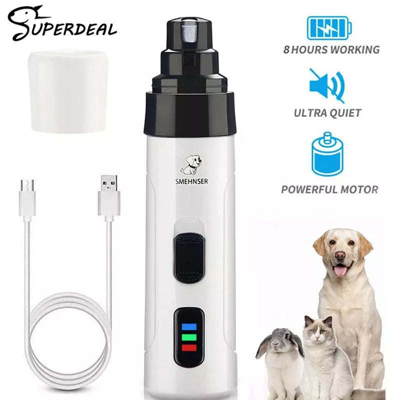 Indolor USB Carregamento Dog Nail Grinders, Recarregável Pet Clippers, Quiet Electric Dog Cat Paws, Nail Grooming Trimmer Tools
